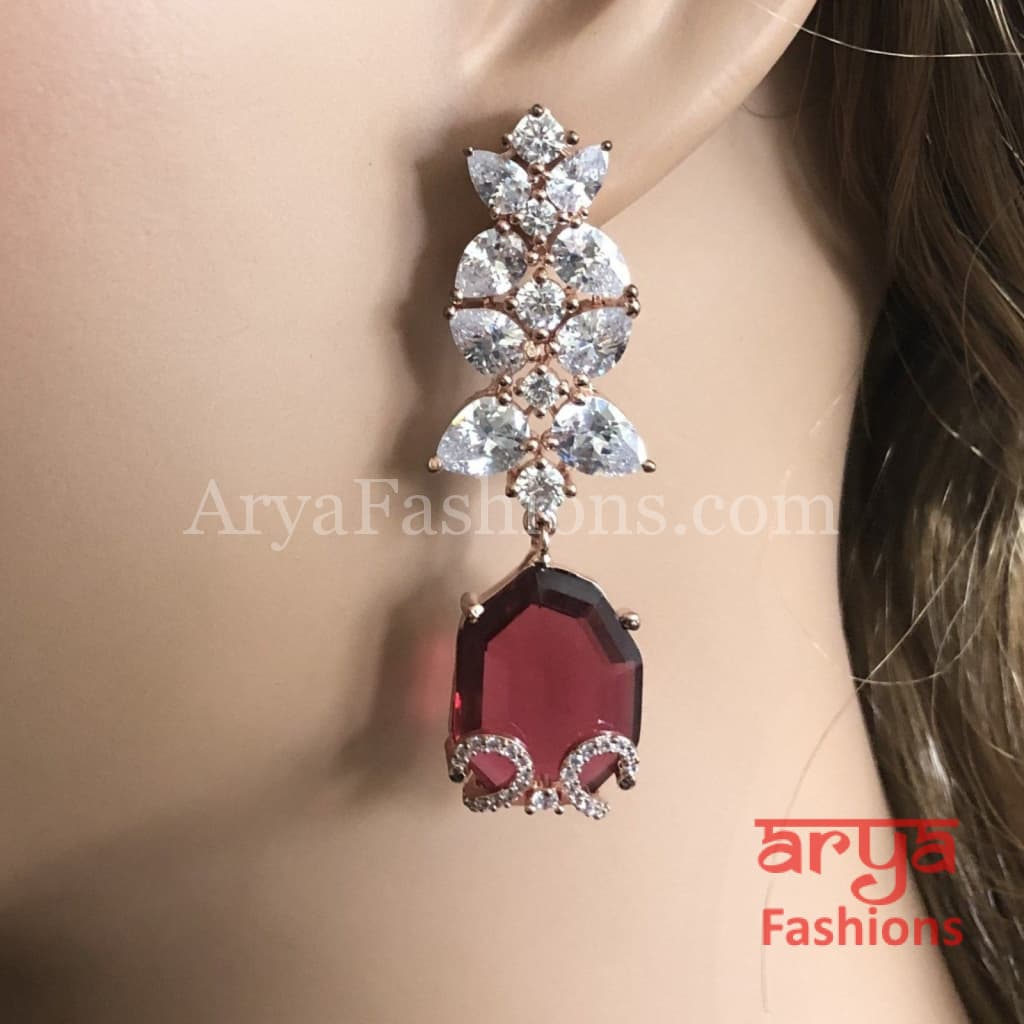 Rose Gold Cubic Zirconia Semi Precious Stone earrings