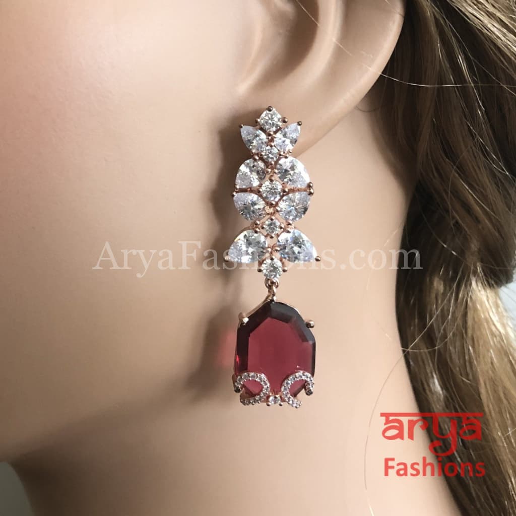 Rose Gold Cubic Zirconia Semi Precious Stone earrings