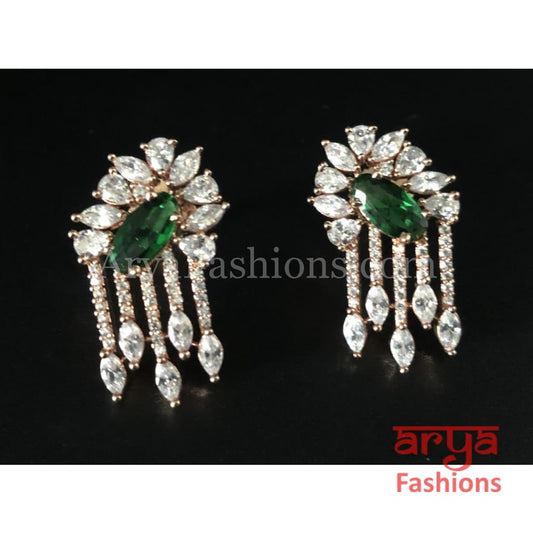 Rose Gold Cubic Zirconia studs with Dark Green Stones