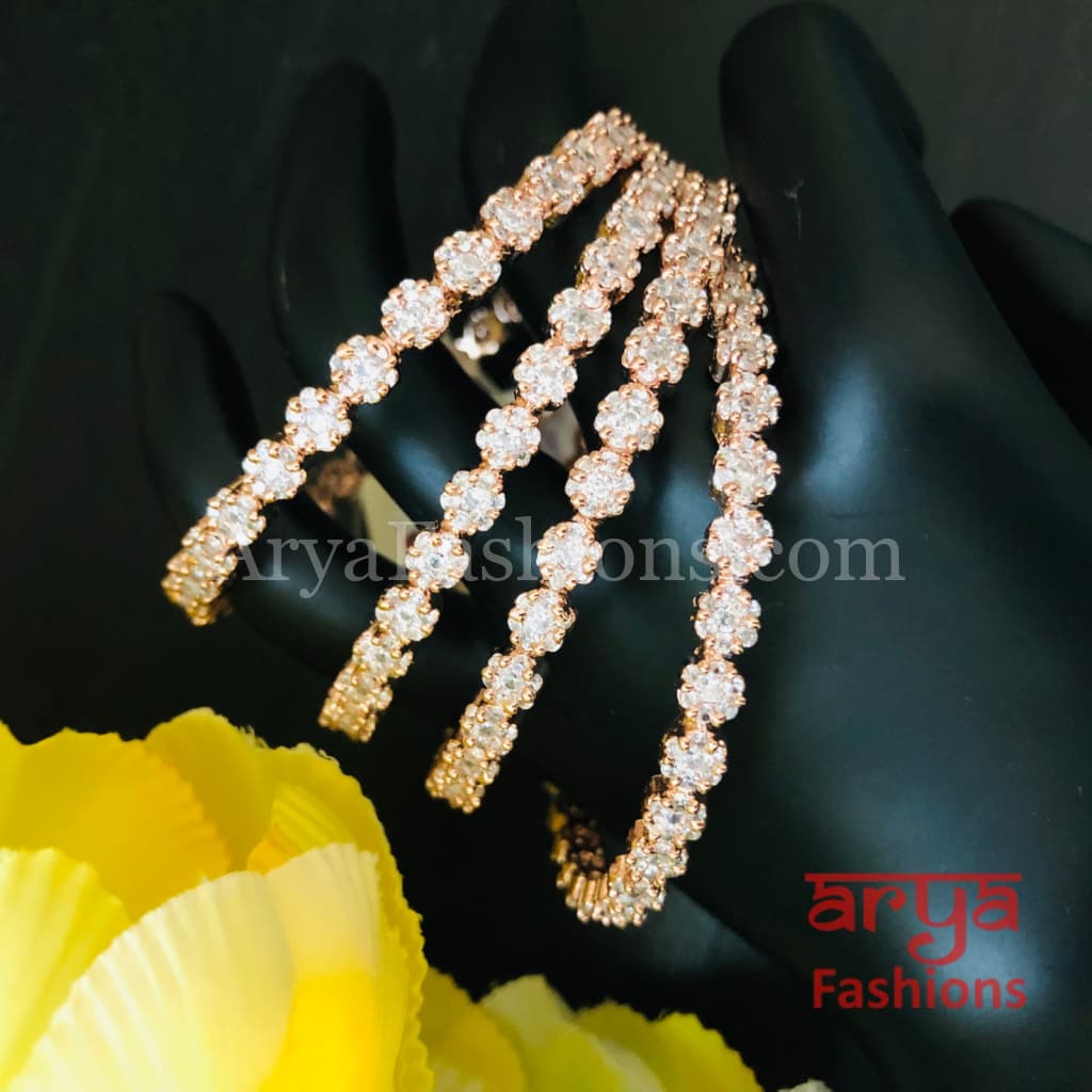 Rose Gold CZ Bangles Set of 4 Flower