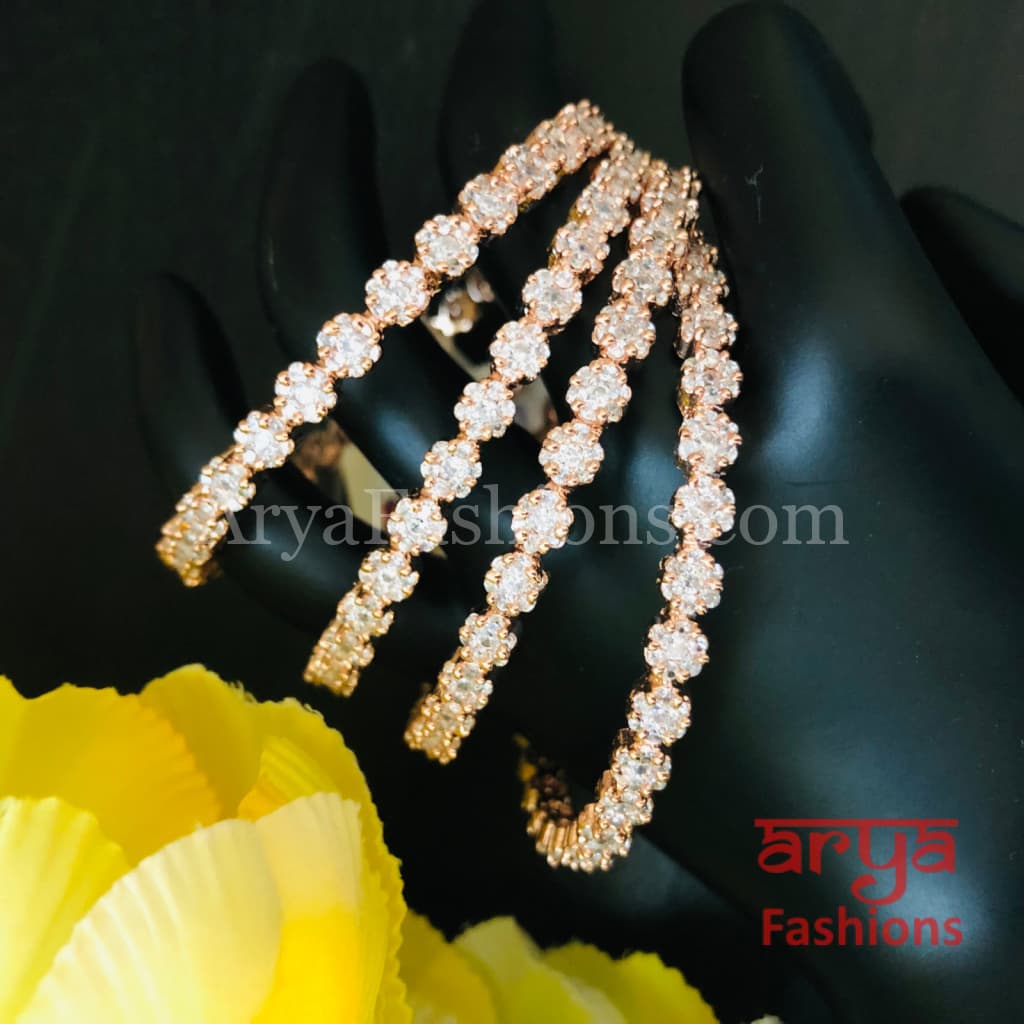 Rose Gold CZ Bangles Set of 4 Flower