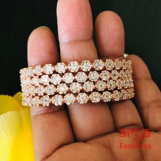 Rose Gold CZ Bangles Set of 4 Flower
