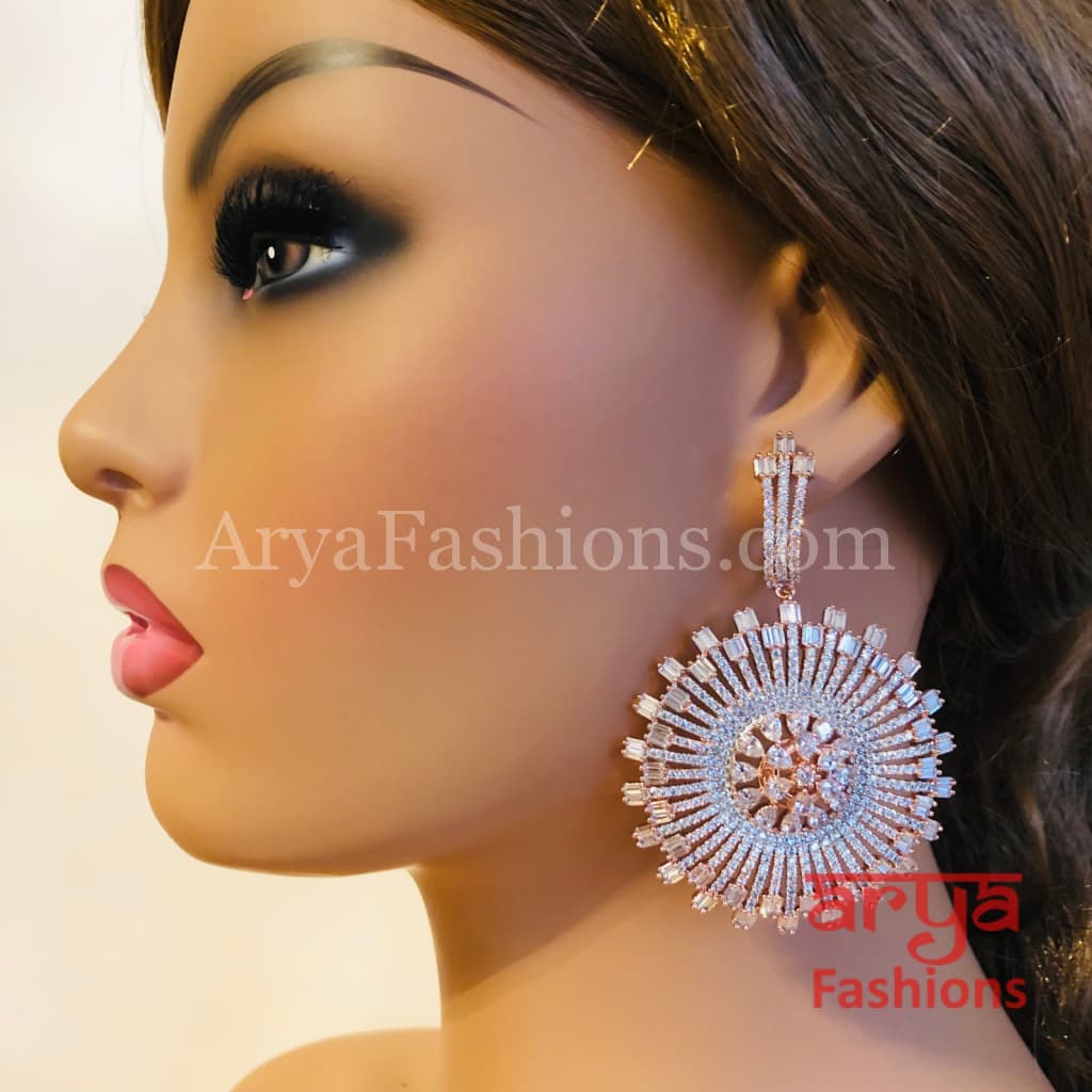 Rose Gold CZ Chandbali/Bridal Ruby Cubic Zirconia Earrings