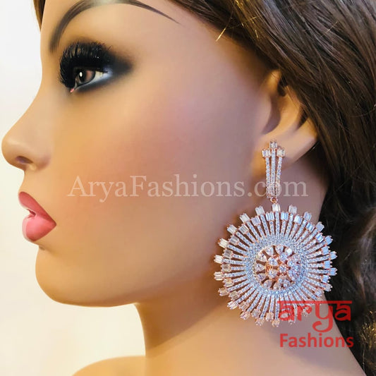 Rose Gold CZ Chandbali/Bridal Ruby Cubic Zirconia Earrings