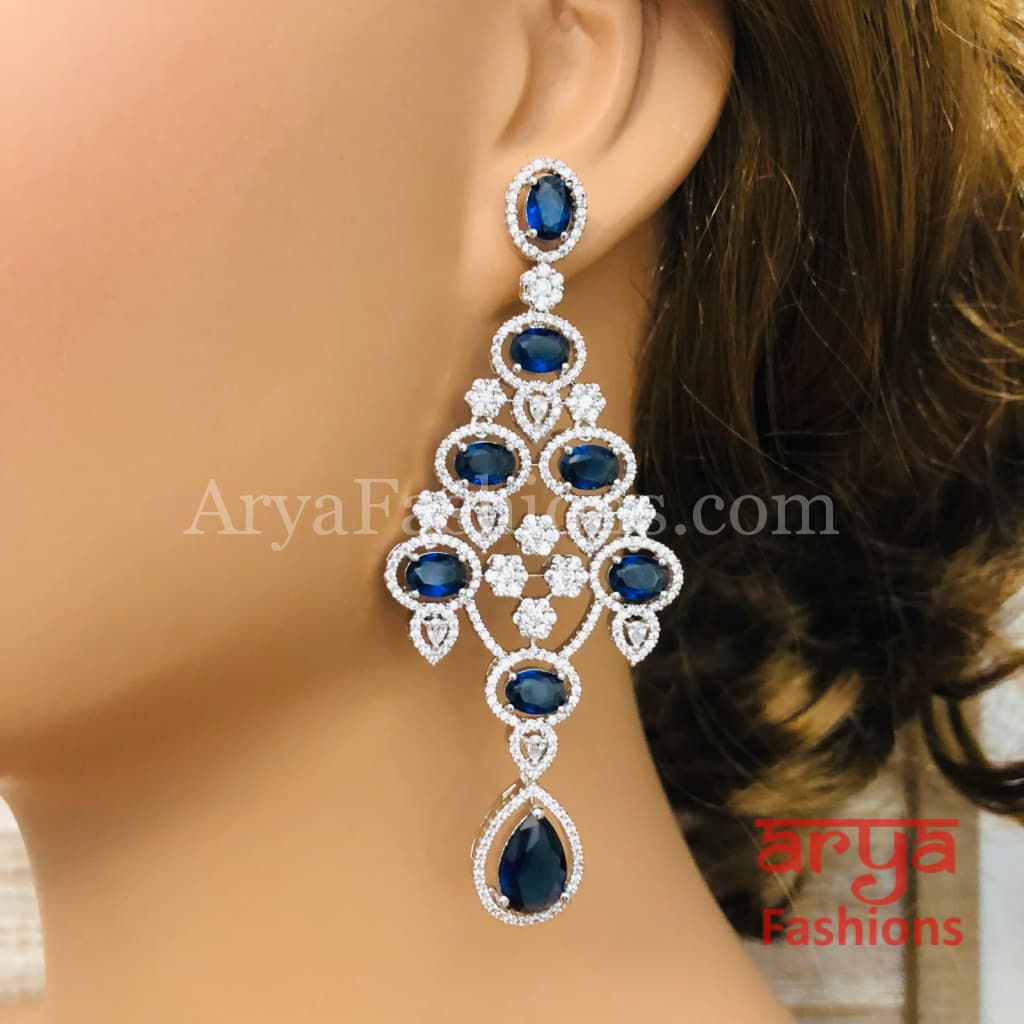 Rose Gold CZ Chandelier Earrings / Silver Colored Stones Chandbali