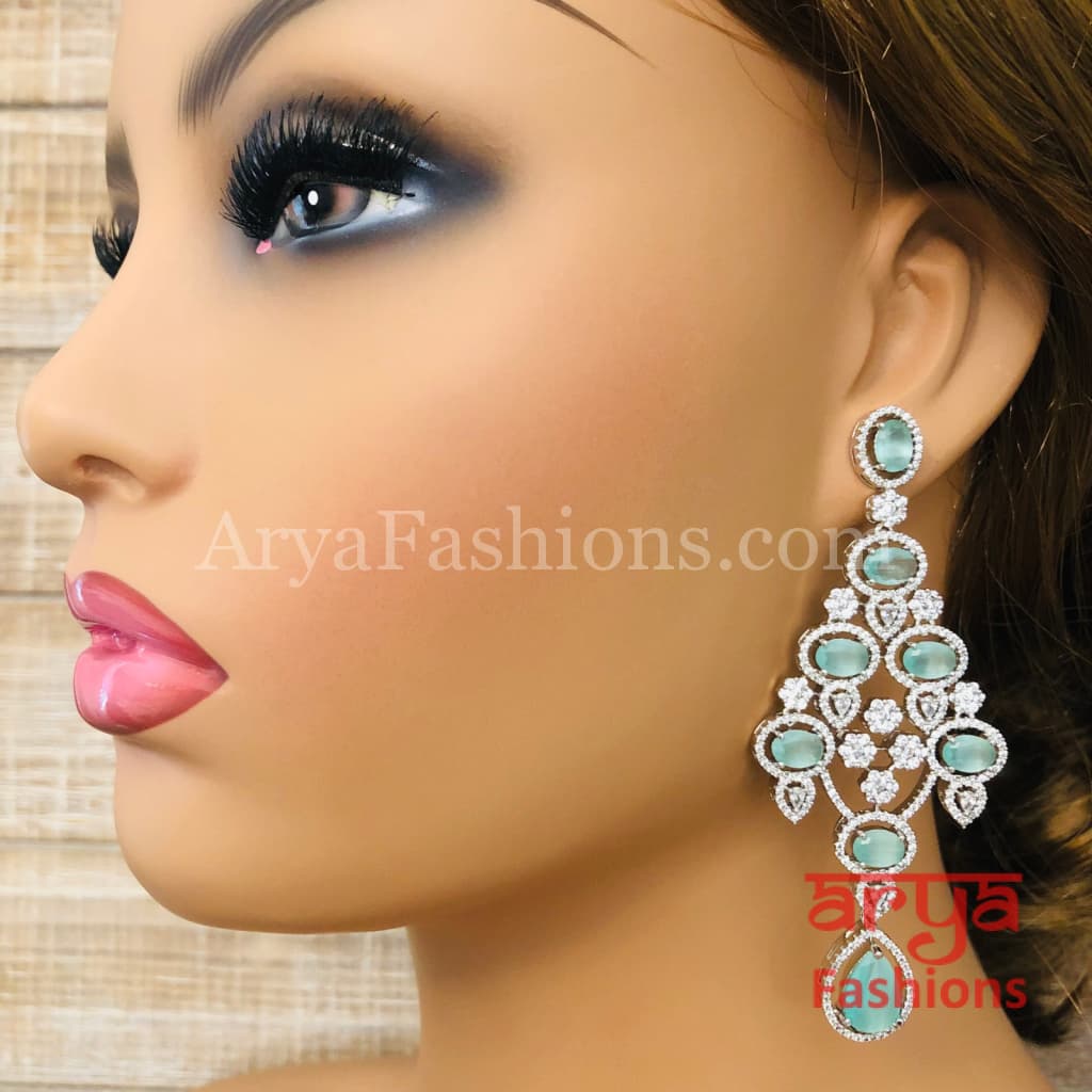Rose Gold CZ Chandelier Earrings / Silver Colored Stones Chandbali