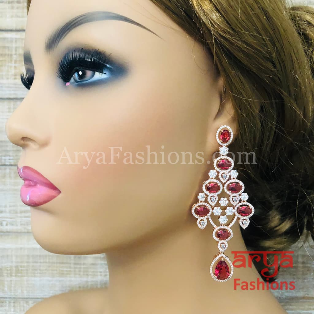 Rose Gold CZ Chandelier Earrings / Silver Colored Stones Chandbali