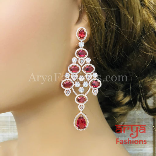 Rose Gold CZ Chandelier Earrings / Silver Colored Stones Chandbali