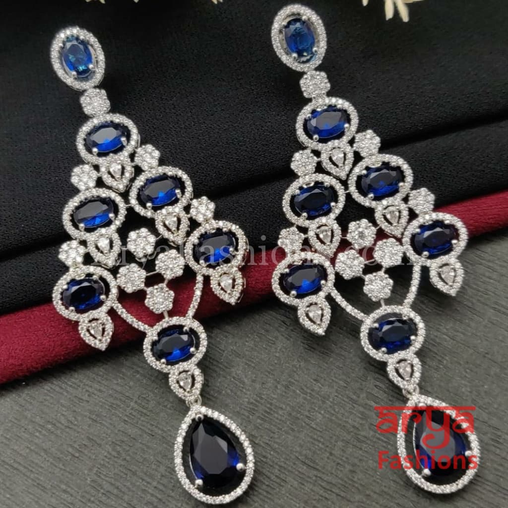 Rose Gold CZ Chandelier Earrings / Silver Colored Stones Chandbali