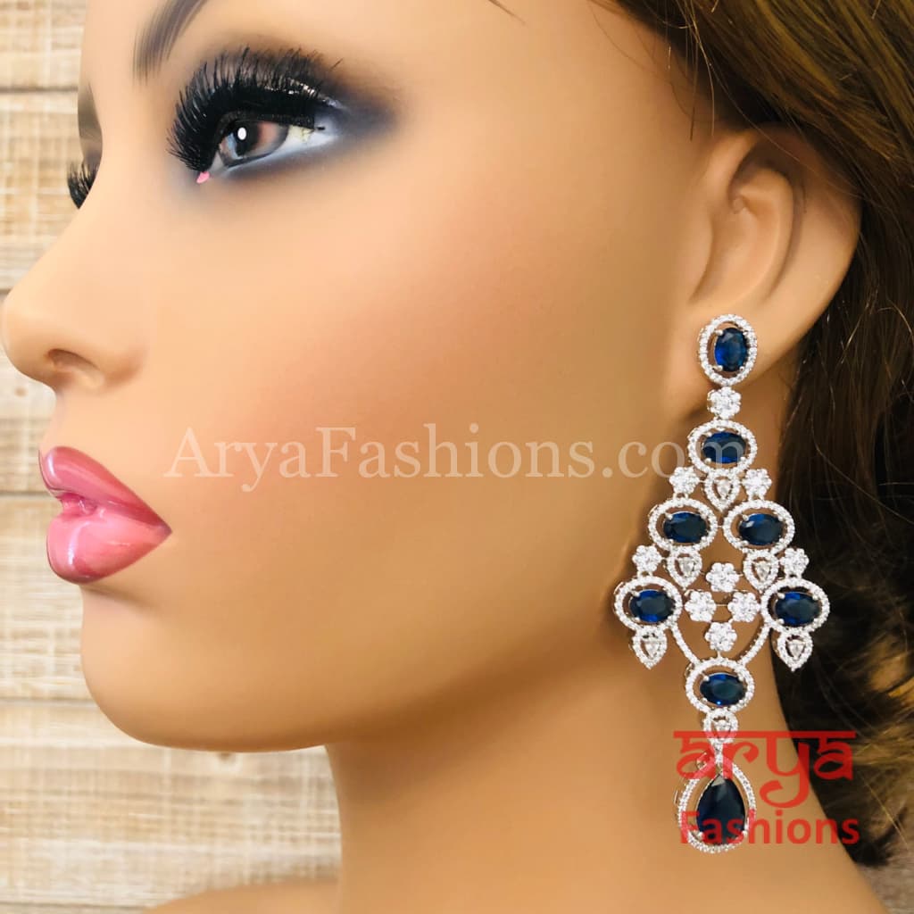 Rose Gold CZ Chandelier Earrings / Silver Colored Stones Chandbali