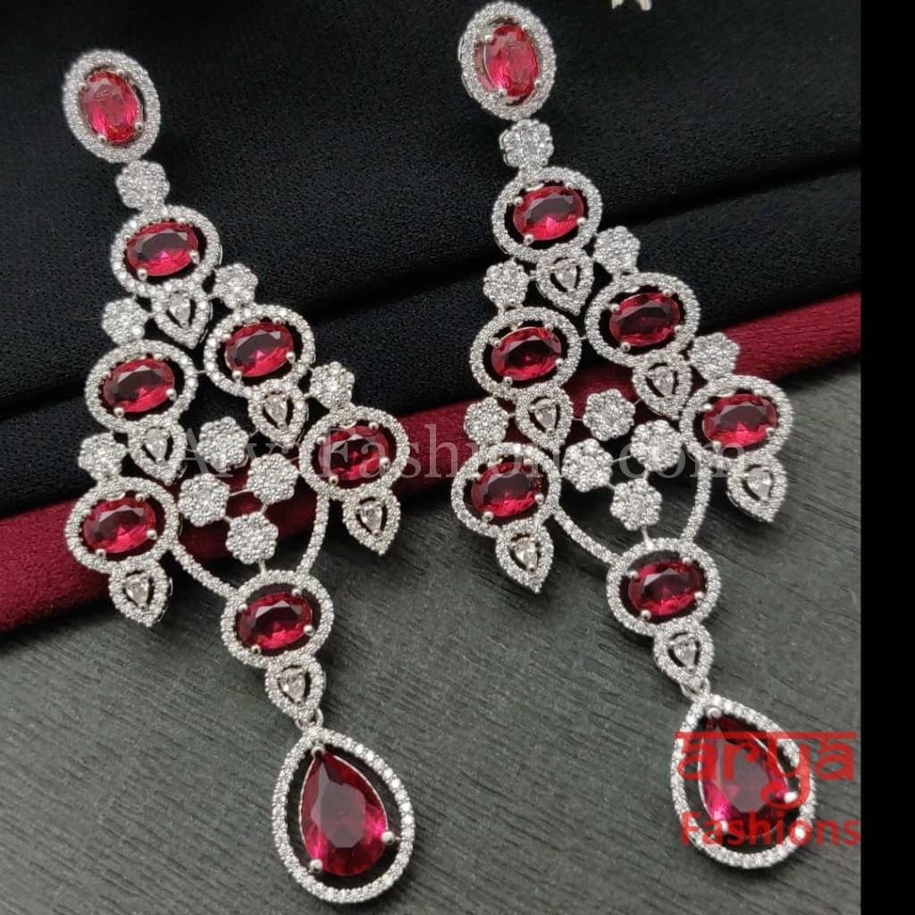 Rose Gold CZ Chandelier Earrings / Silver Colored Stones Chandbali