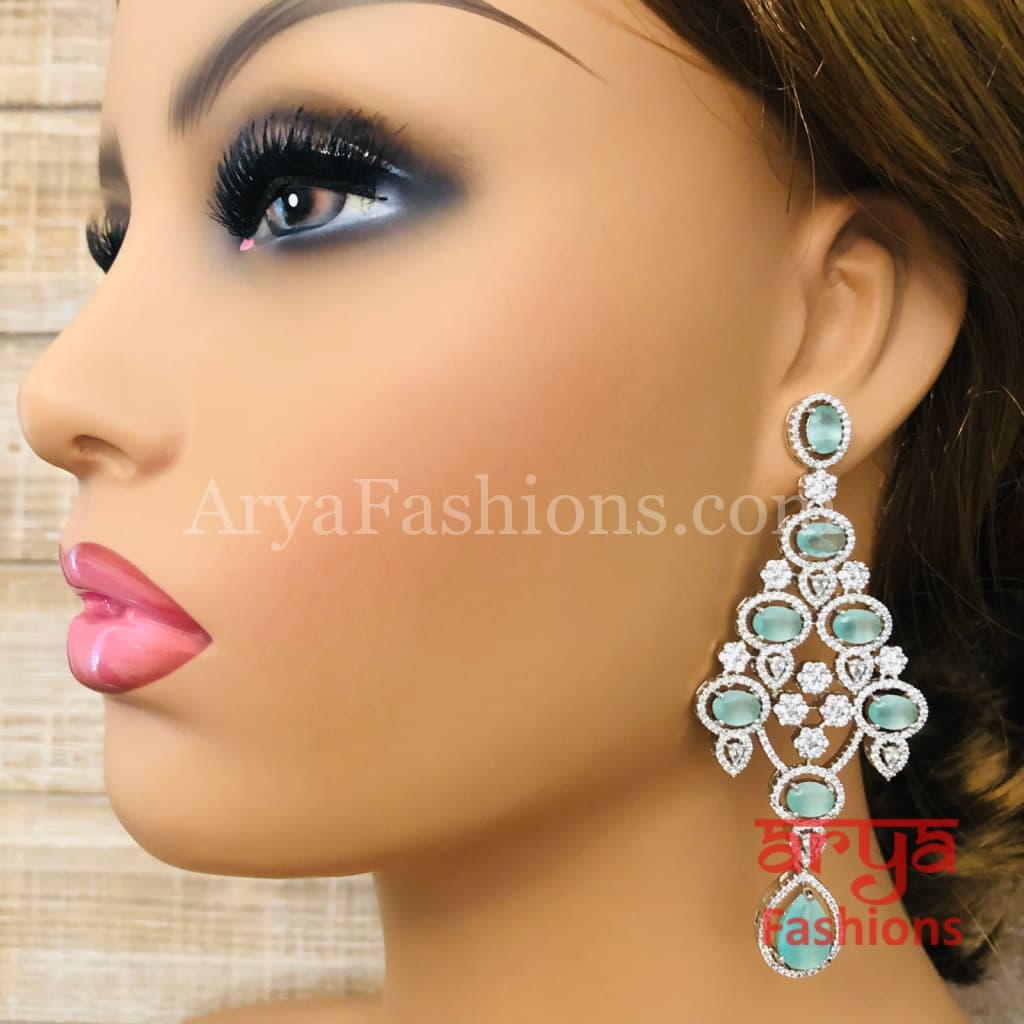 Rose Gold CZ Chandelier Earrings / Silver Colored Stones Chandbali