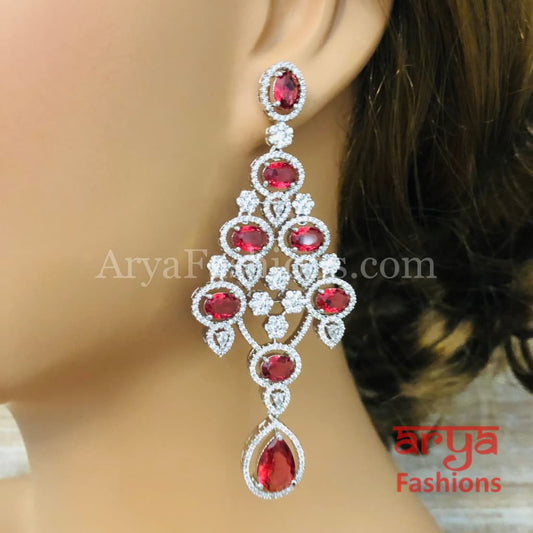 Rose Gold CZ Chandelier Earrings / Silver Colored Stones Chandbali