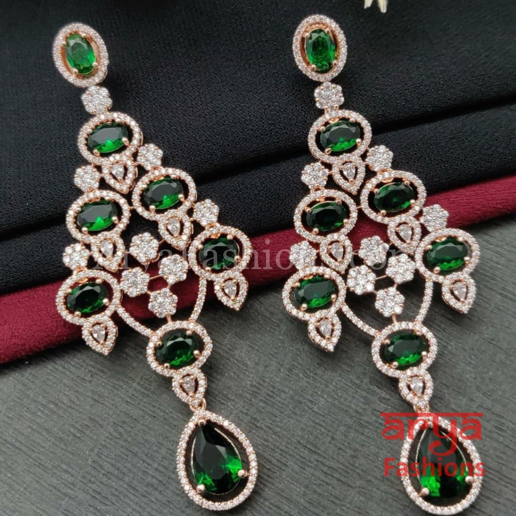 Rose Gold CZ Chandelier Earrings / Silver Colored Stones Chandbali