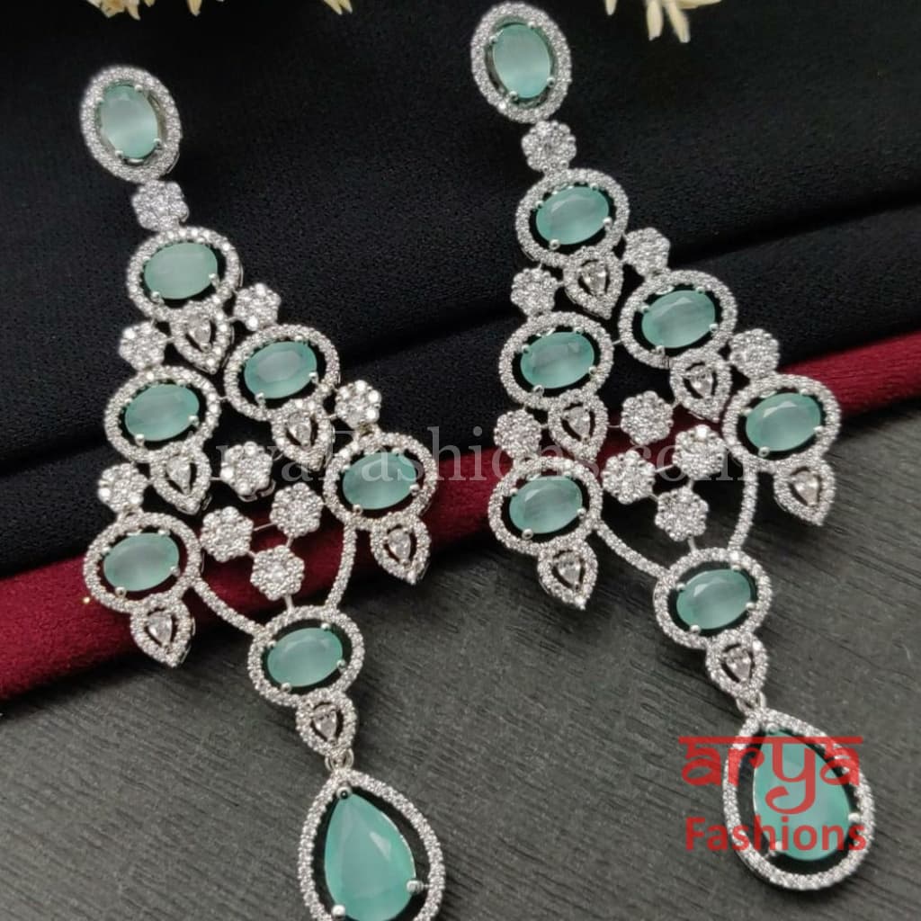 Rose Gold CZ Chandelier Earrings / Silver Colored Stones Chandbali