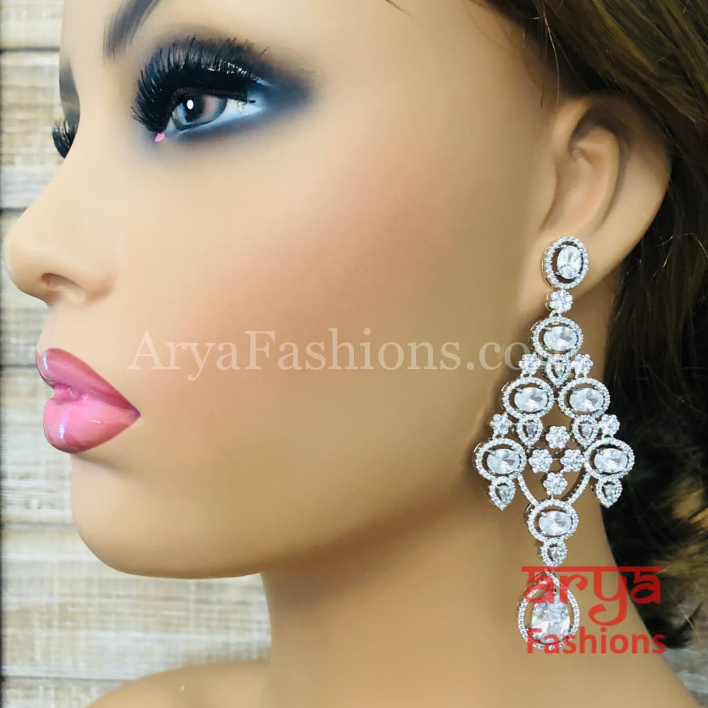 Rose Gold CZ Chandelier Earrings / Silver Colored Stones Chandbali
