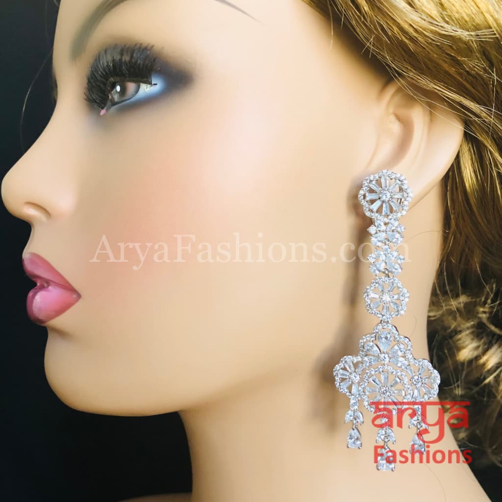 Rose Gold CZ Cocktail Earrings / Silver Cubic Zirconia Chandelier