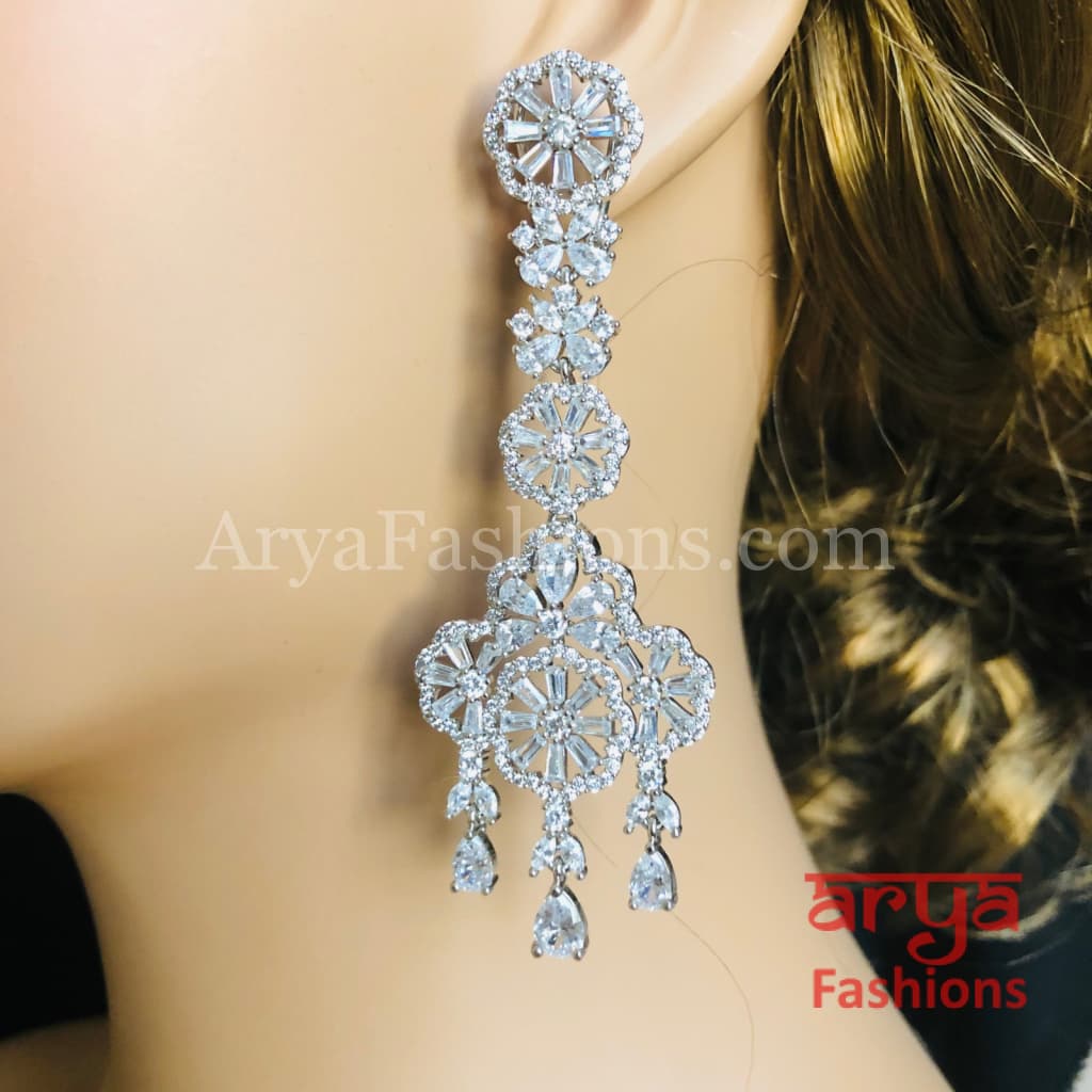 Rose Gold CZ Cocktail Earrings / Silver Cubic Zirconia Chandelier