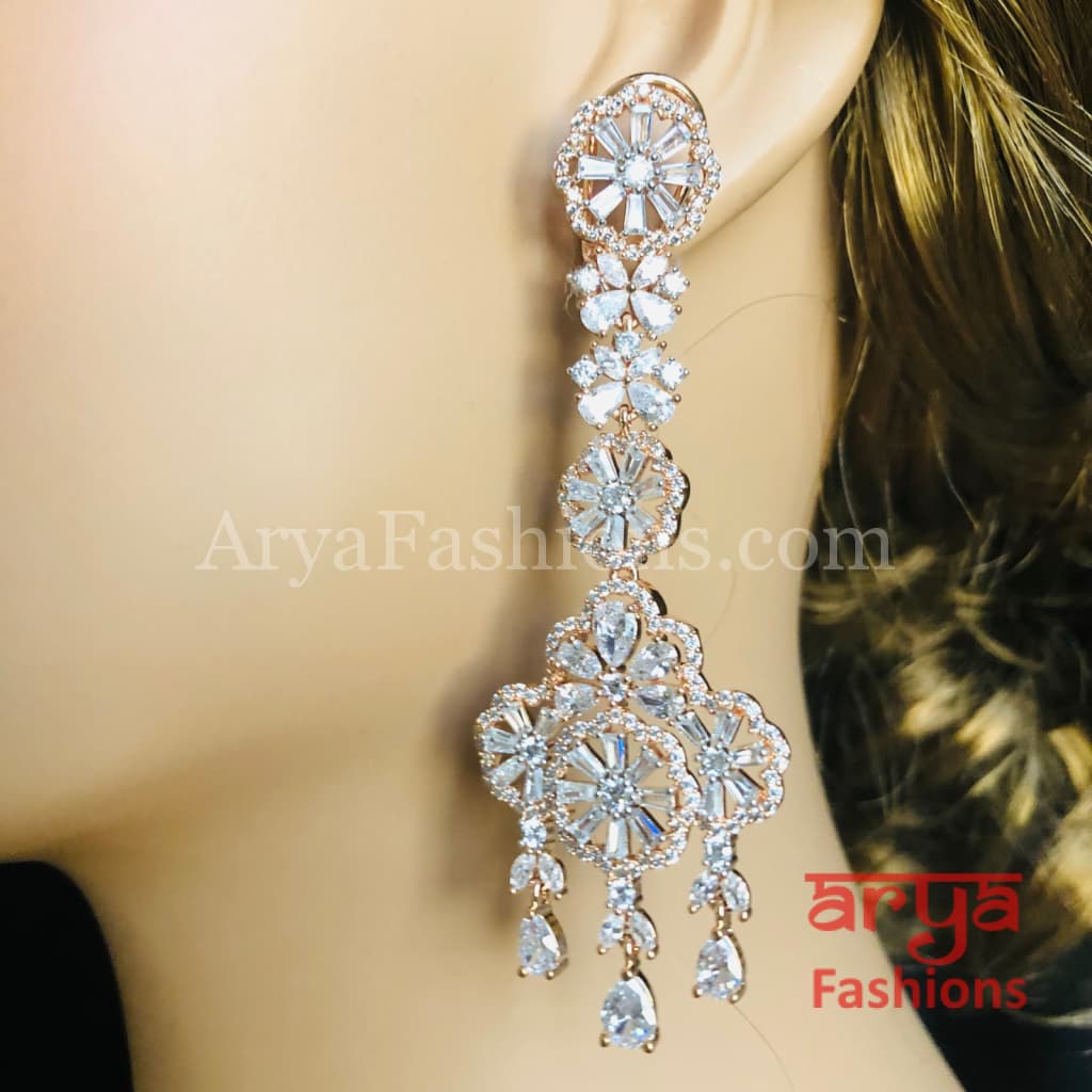 Rose Gold CZ Cocktail Earrings / Silver Cubic Zirconia Chandelier
