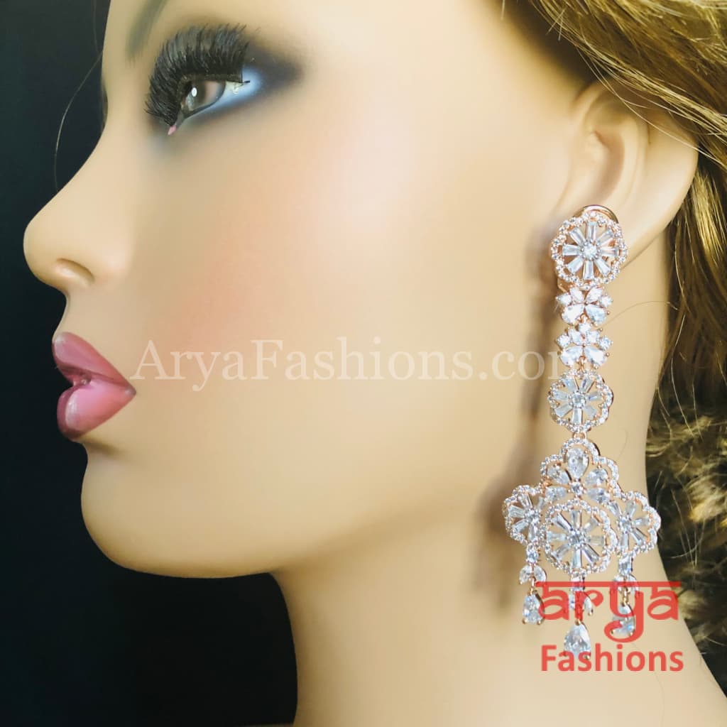 Rose Gold CZ Cocktail Earrings / Silver Cubic Zirconia Chandelier