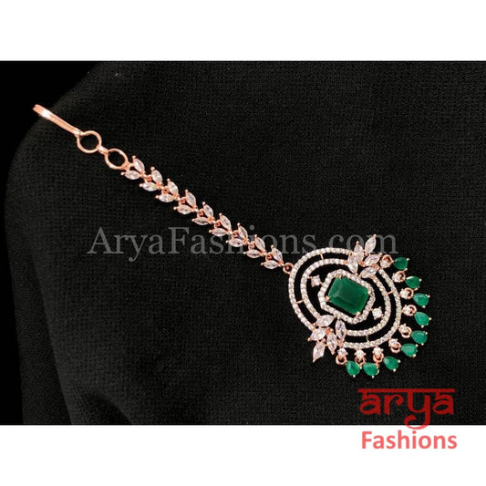 Rose Gold Emerald CZ Mang Tika/ Ruby Silver Tika