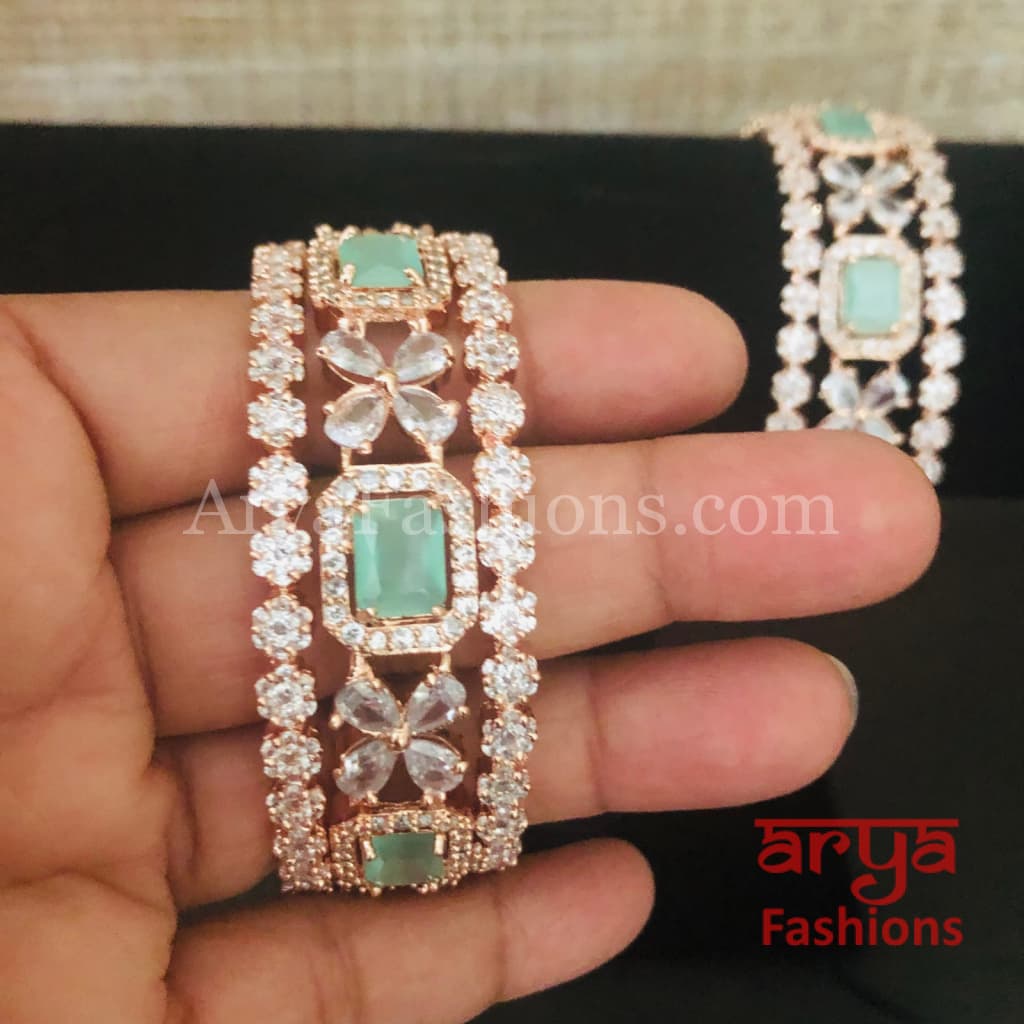 Rose Gold Mint Green Stone Bangle Set