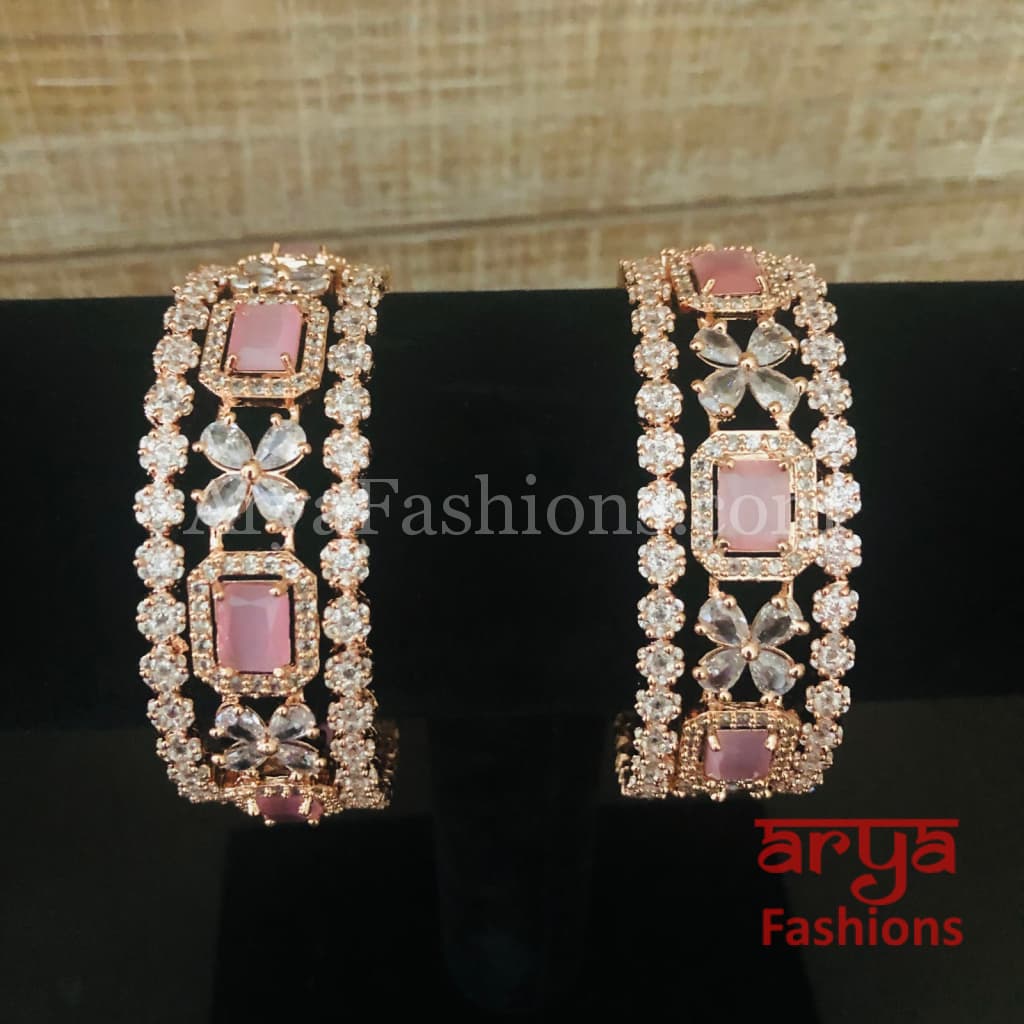 Rose Gold Pink Stone Bangle Set