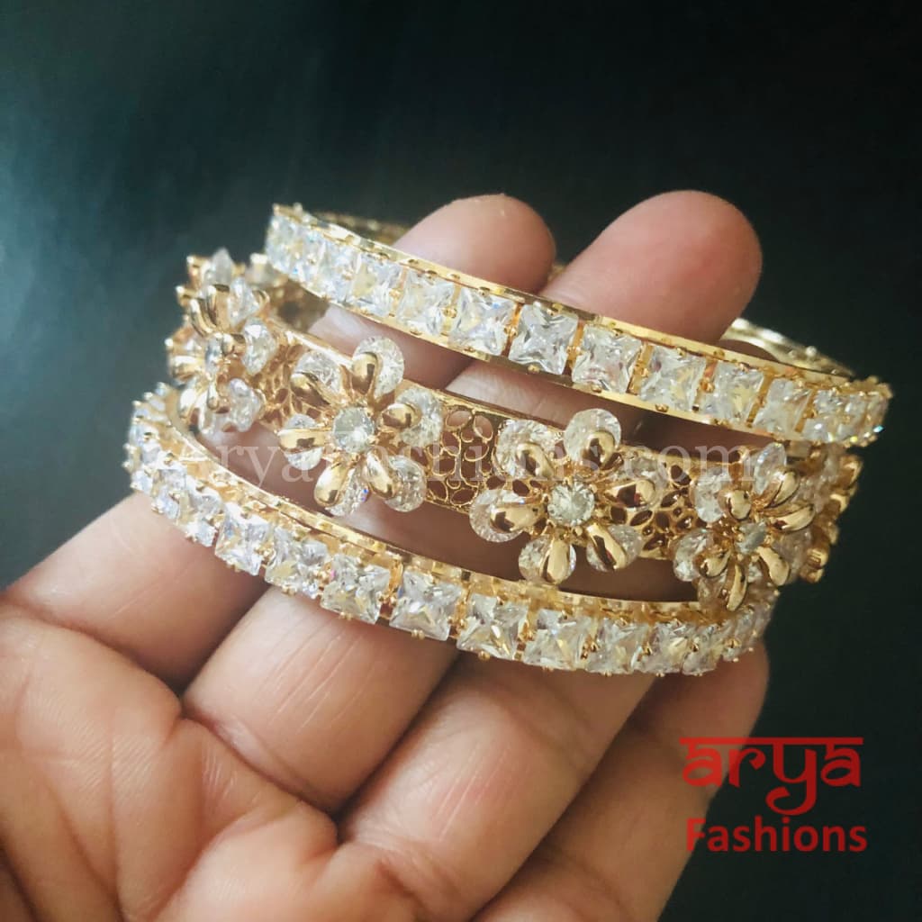 Rose Gold White Stone Designer Bridal Bangles Set