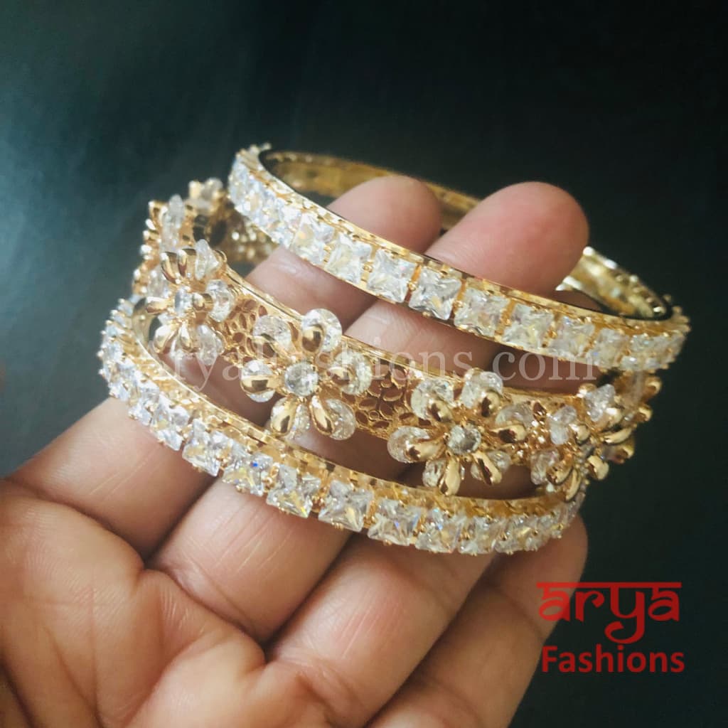 Rose Gold White Stone Designer Bridal Bangles Set