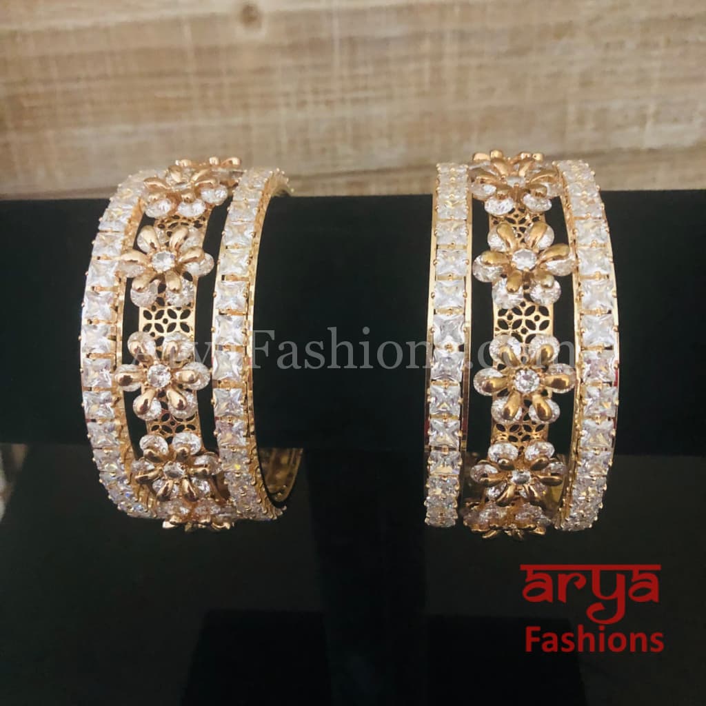 Rose Gold White Stone Designer Bridal Bangles Set