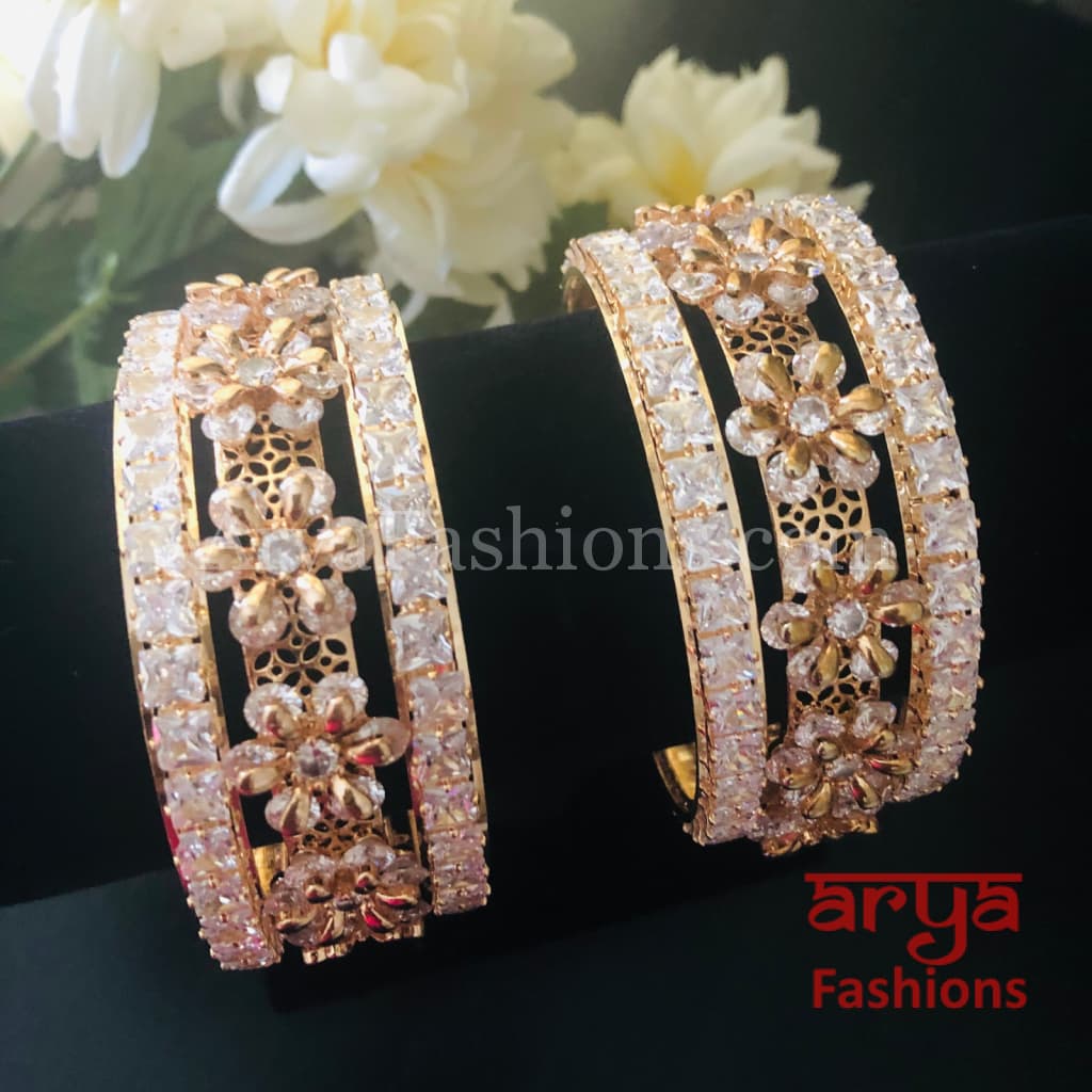 Rose Gold White Stone Designer Bridal Bangles Set