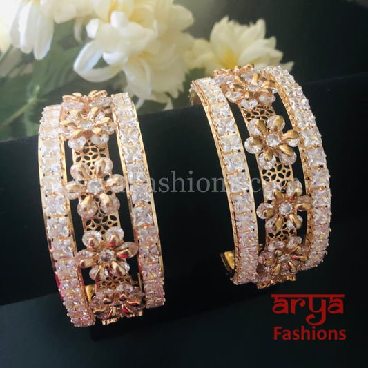 Rose Gold White Stone Designer Bridal Bangles Set