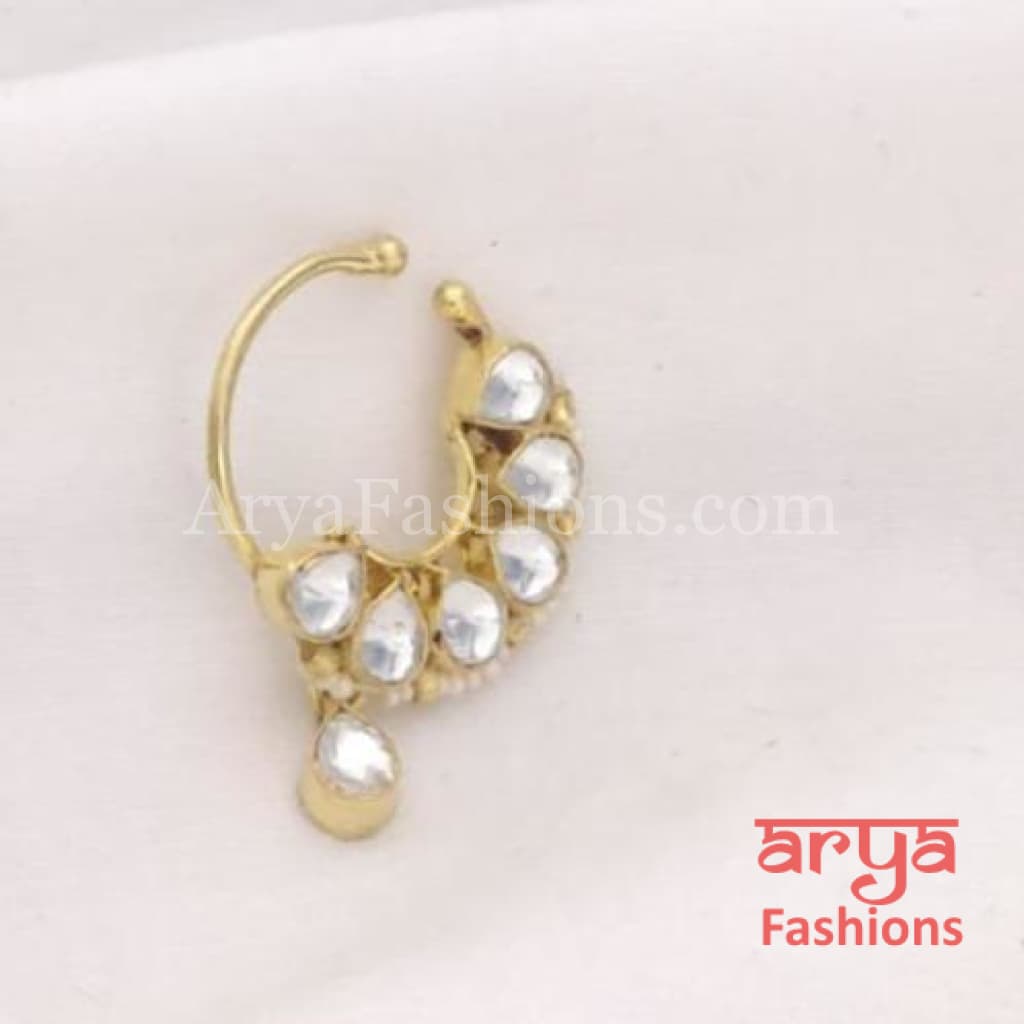 Round Nose Ring/ Kundan CZ non piercing nose ring/Kundan Bridal Nosepin