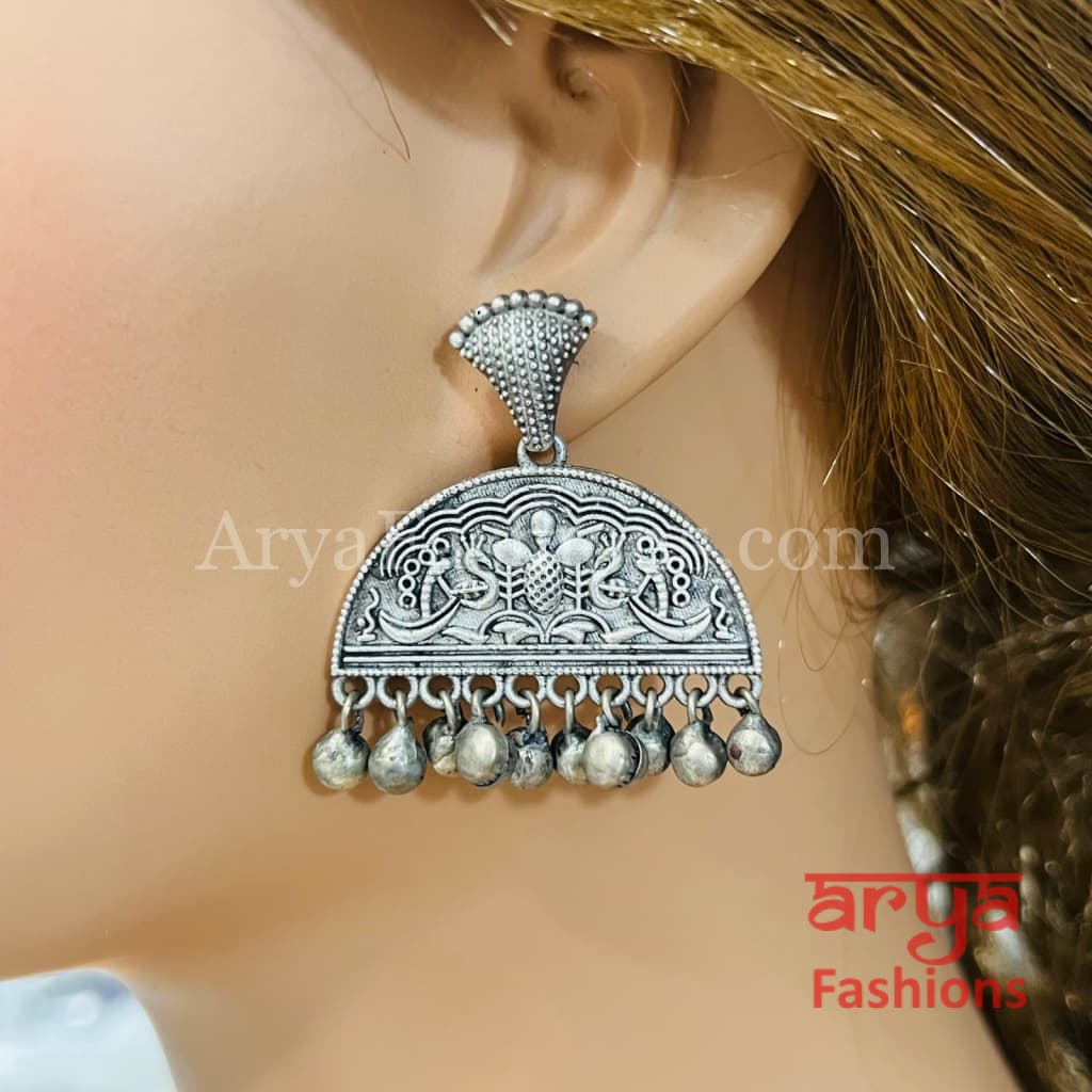 Rubina Silver Oxidized Chandbali