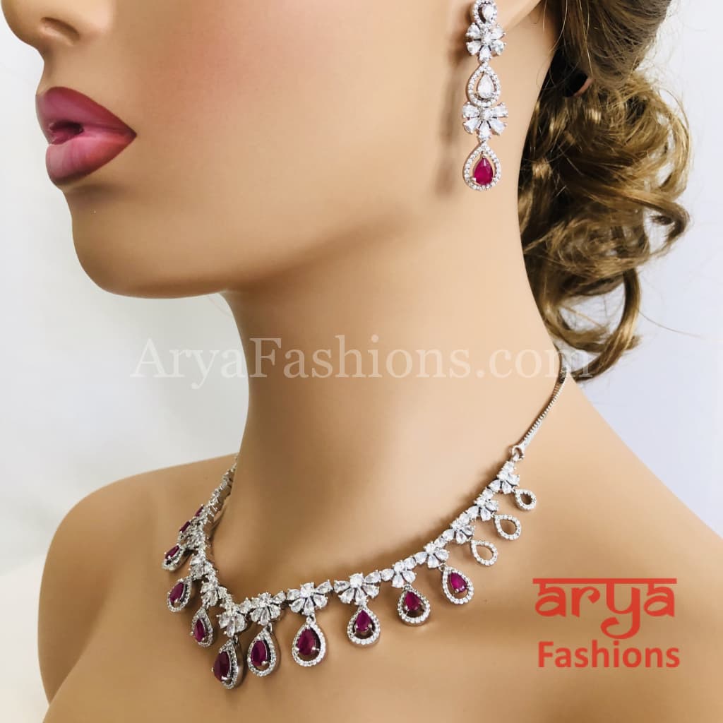 Ruby Cubic Zirconia Bridal Necklace