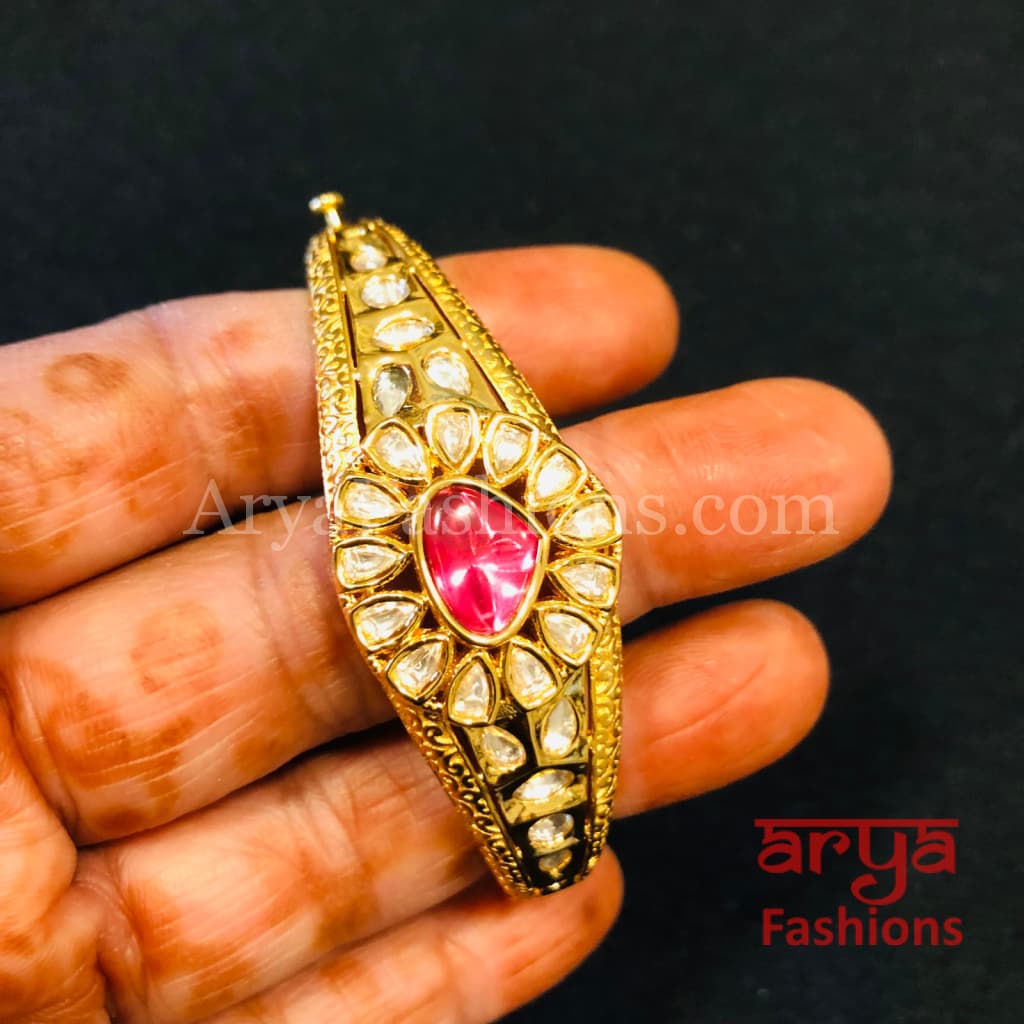 Ruby Emerald Golden Jadau Bracelet Kundan stones