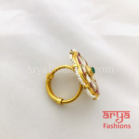 Ruby Kundan Jadau Golden Statement Ring