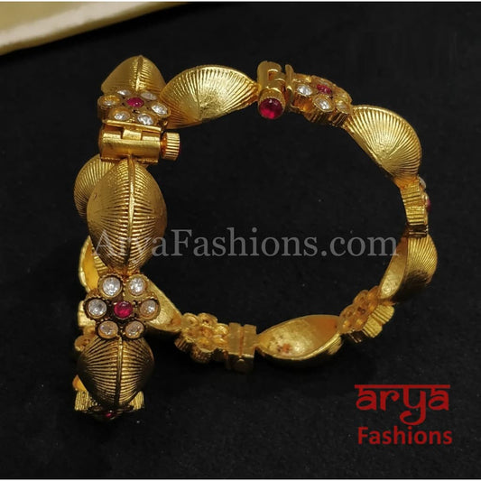 Ruby Kundan Kada Bangles with Cubic Zirconia Stones Pair of 2