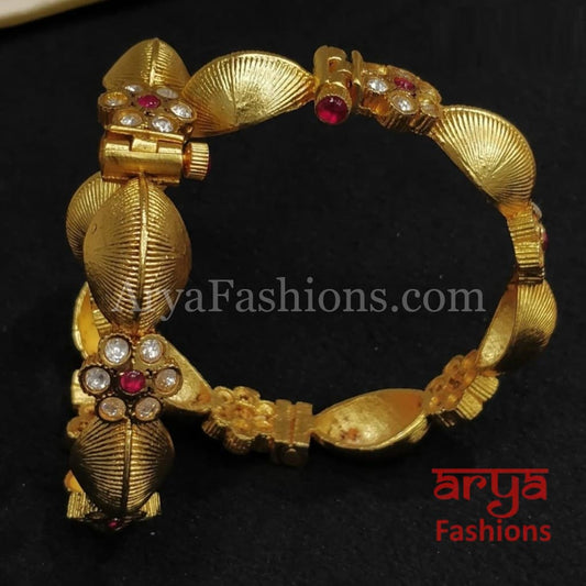 Ruby Kundan Kada Bangles with Cubic Zirconia Stones Pair of 2