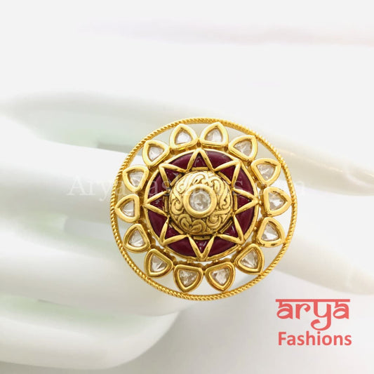 Ruby Kundan Meenakari Jadau Golden Ring