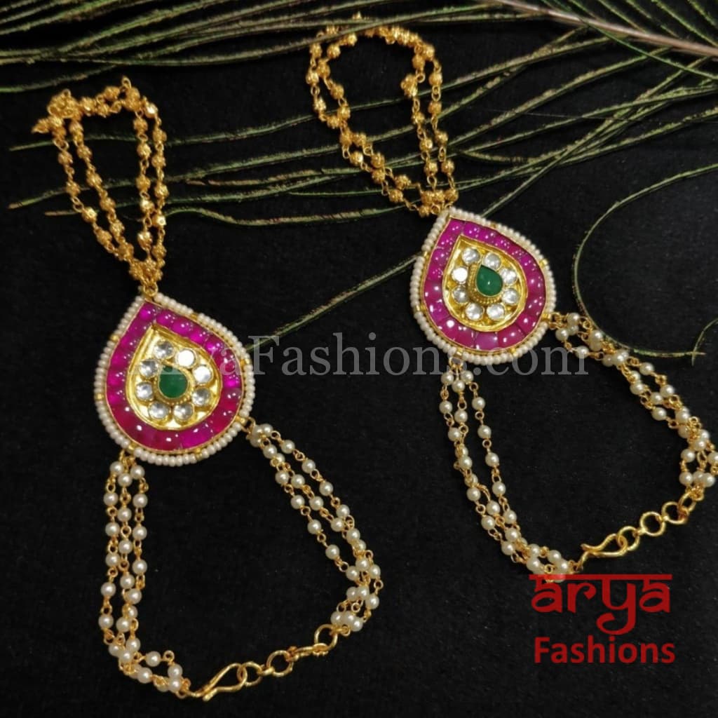 Ruby stones and Kundan Golden designer Hathphool