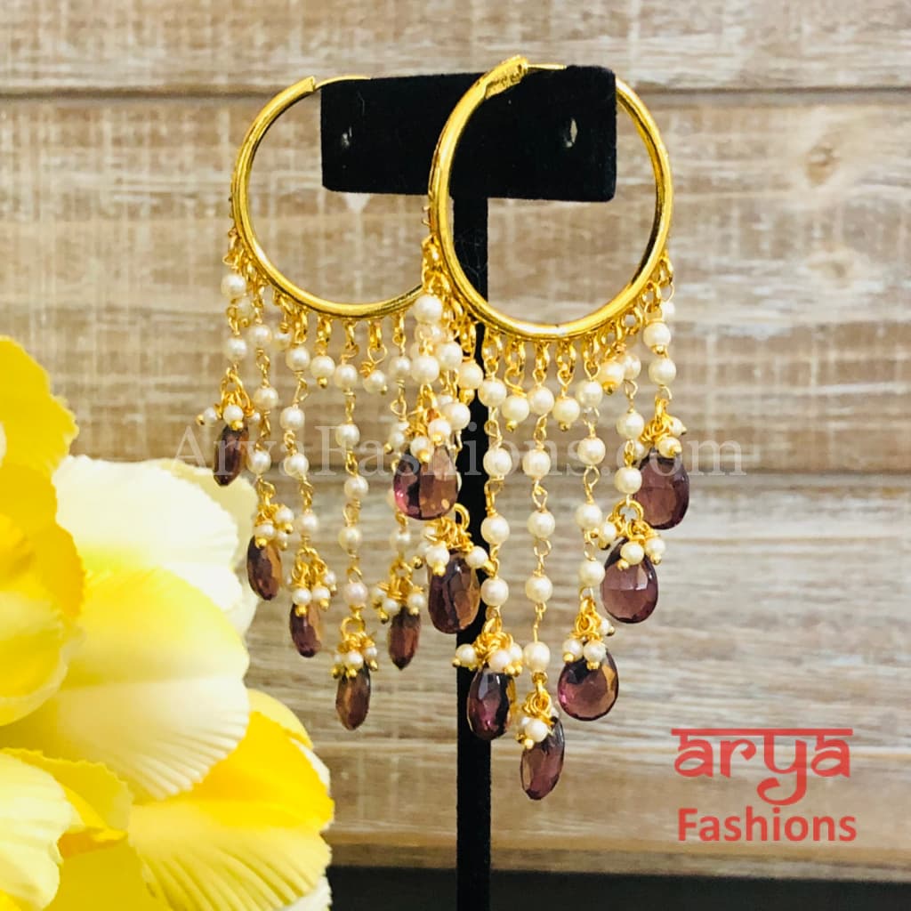 Ruhi Long Golden Balis with Colorful crystal beads