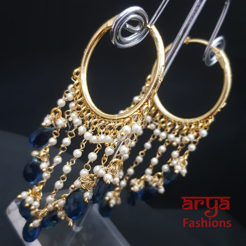 Ruhi Long Golden Balis with Colorful crystal beads