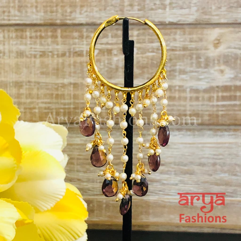 Ruhi Long Golden Balis with Colorful crystal beads