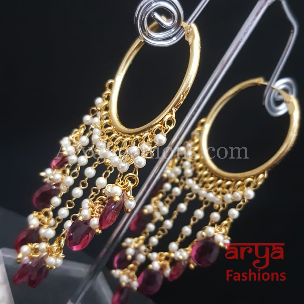 Ruhi Long Golden Balis with Colorful crystal beads
