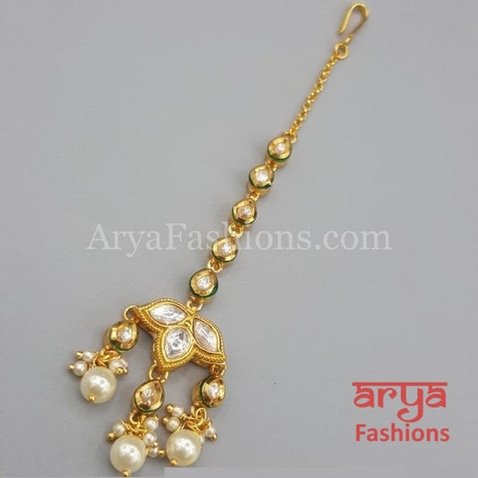 Russhi Small Kundan Pearl Mang Tika for Girls