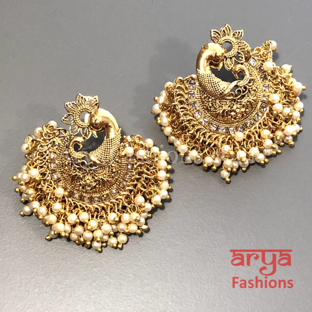 Saba Amrapali Inspired Golden Polki Chandbali Earrings