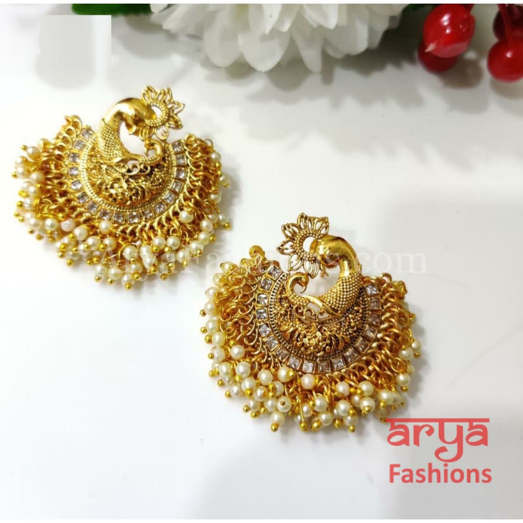 Saba Amrapali Inspired Golden Polki Chandbali Earrings