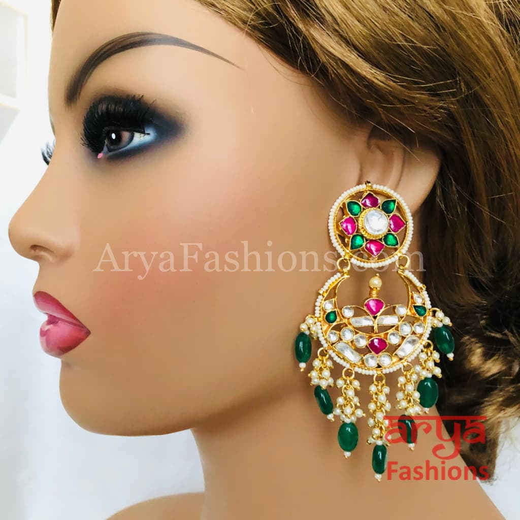 Saba Bridal Emerald Kundan Chandbali/ Pacchi Earrings