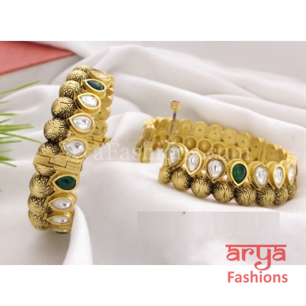Saba Bridal Kundan Bracelet Set/Rajwadi Jadau Kada with Ruby/Emerald/Kundan